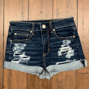 AE Next Level Stretch Hi-Rise Shortie Distressed Denim